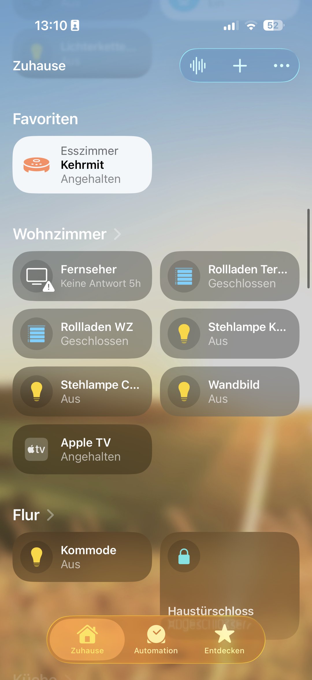 Apple Home App: Homey-Geräte als native HomeKit-Tiles (Esszimmer, HWS, Saugroboter)