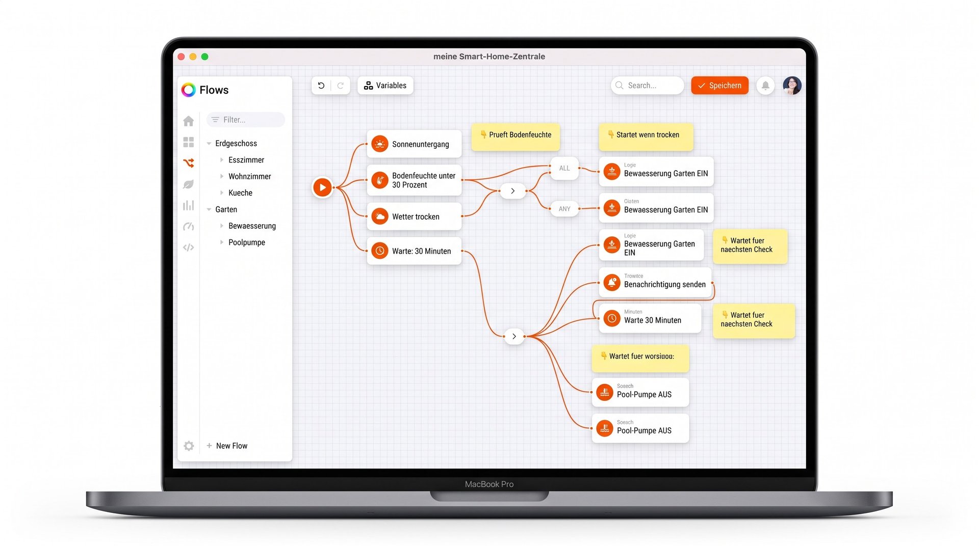 Advanced Flow im Homey-Editor: mehrere Bedingungen mit ALL/ANY-Verknüpfungen und parallelen Ausgängen